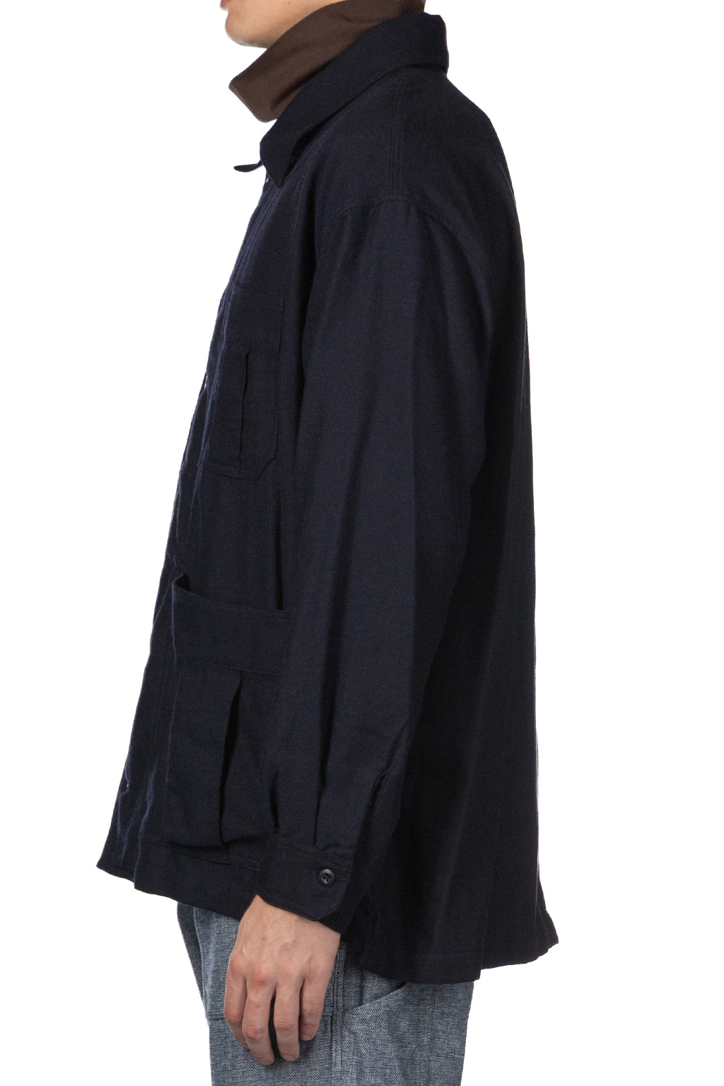 ts(s) - Wool Cotton Chambray Twill Cloth Military Shirt Jacket - Navy